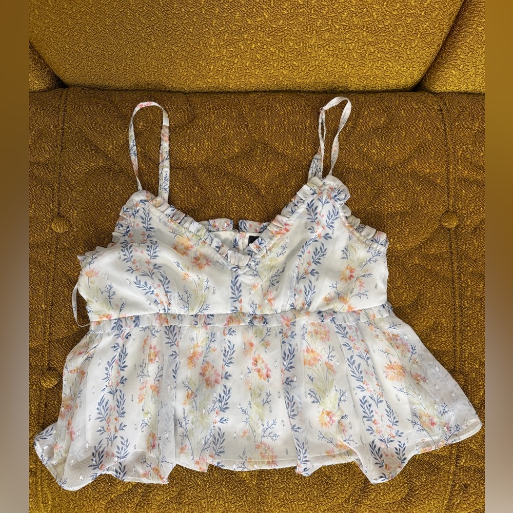 💐 Lulus Floral Ruffle Babydoll Tank Top Size S